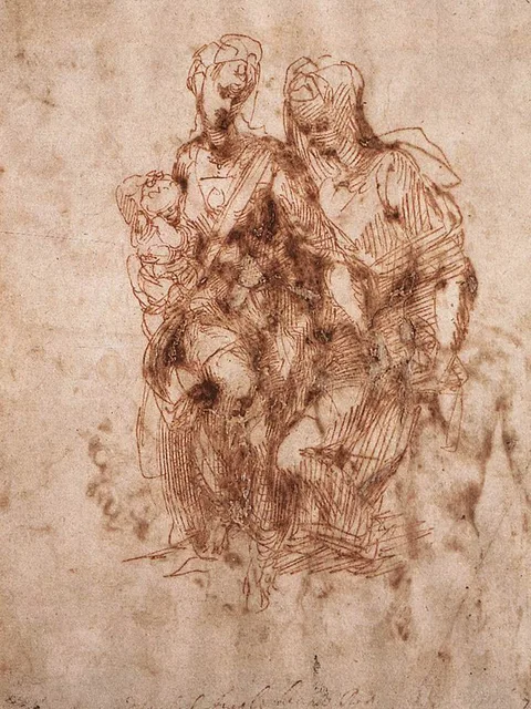 Santa Ana com a Virgem e o Menino Jesus, desenho de Michelangelo