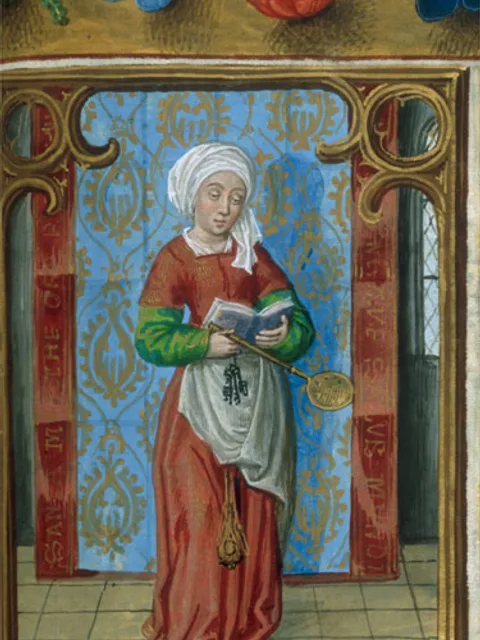 Santa Marta, iluminura flamenga do breviário de Isabel, 1497