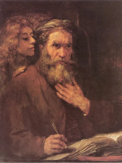 São Mateus Evangelista inspirado por um anjo